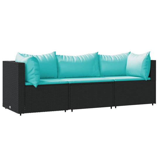 3-delige Loungeset met kussens poly rattan zwart MeubelReus