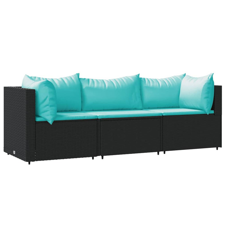 3-delige Loungeset met kussens poly rattan zwart MeubelReus