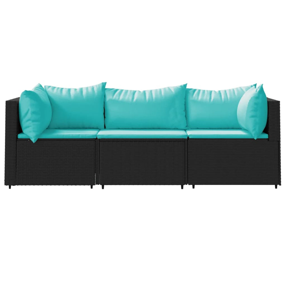 3-delige Loungeset met kussens poly rattan zwart MeubelReus