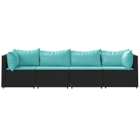 4-delige Loungeset met kussens poly rattan zwart MeubelReus
