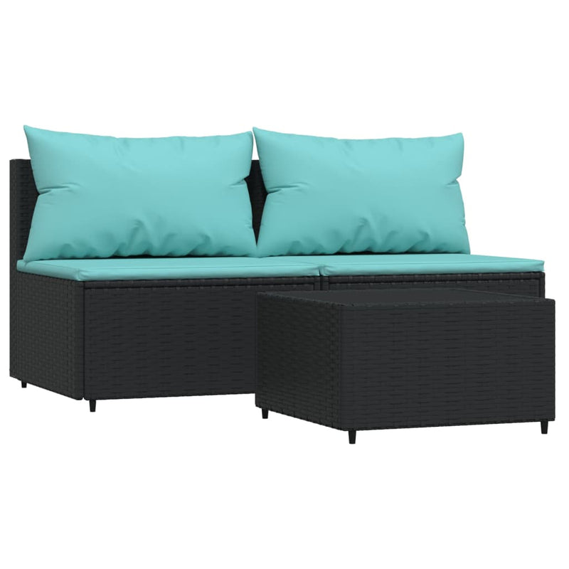 3-delige Loungeset met kussens poly rattan zwart MeubelReus