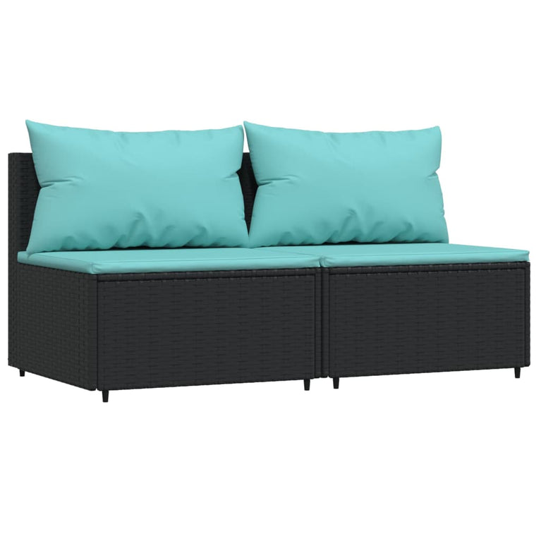3-delige Loungeset met kussens poly rattan zwart MeubelReus