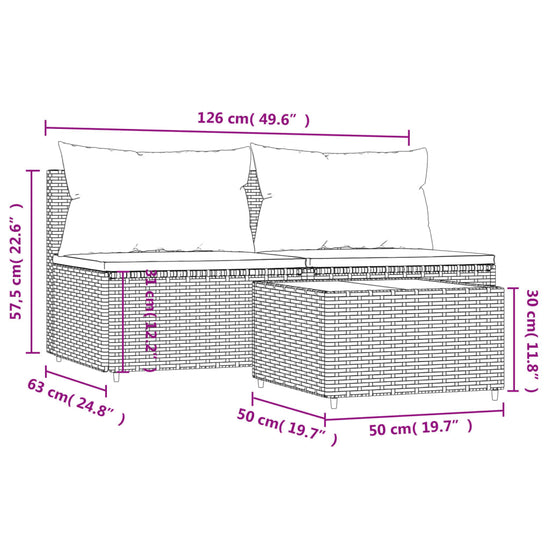 3-delige Loungeset met kussens poly rattan zwart MeubelReus
