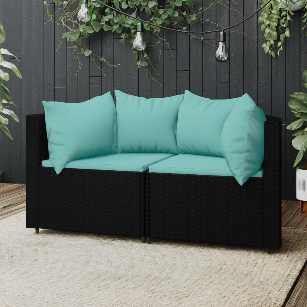 Tuinhoekbanken met kussens 2 st poly rattan zwart MeubelReus