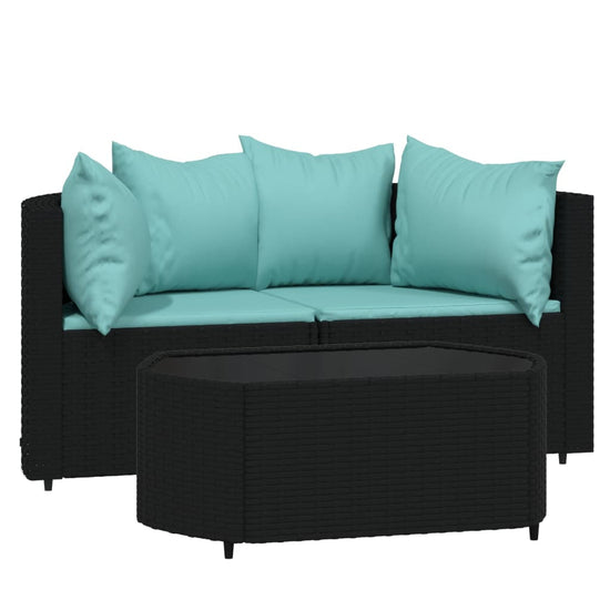 3-delige Loungeset met kussens poly rattan zwart MeubelReus