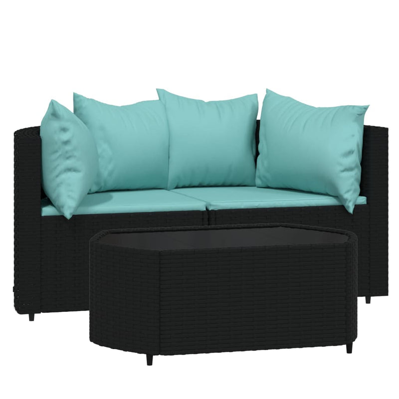 3-delige Loungeset met kussens poly rattan zwart MeubelReus
