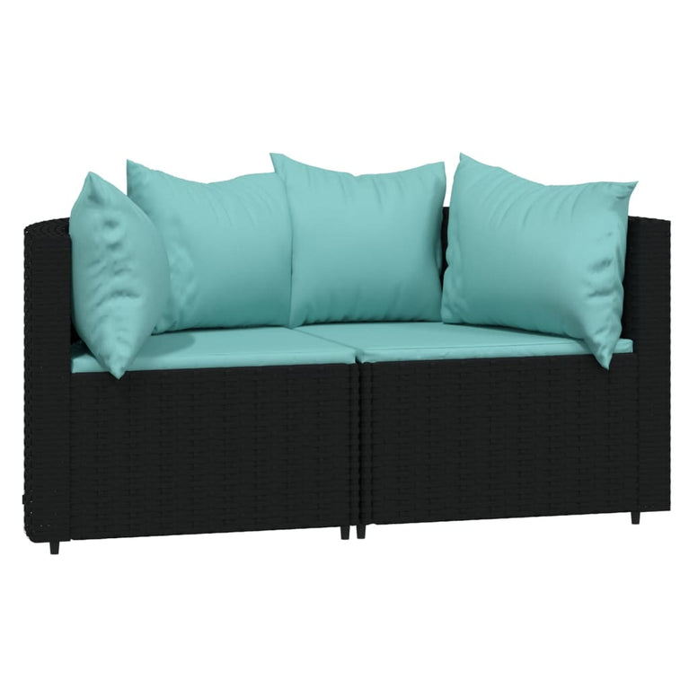 3-delige Loungeset met kussens poly rattan zwart MeubelReus