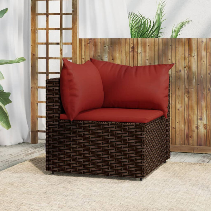 Tuinhoekbank met kussens poly rattan bruin MeubelReus