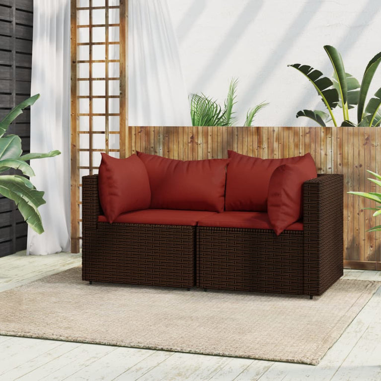 Tuinhoekbanken met kussens 2 st poly rattan bruin MeubelReus