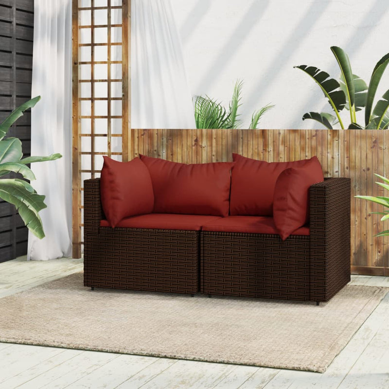 Tuinhoekbanken met kussens 2 st poly rattan bruin MeubelReus