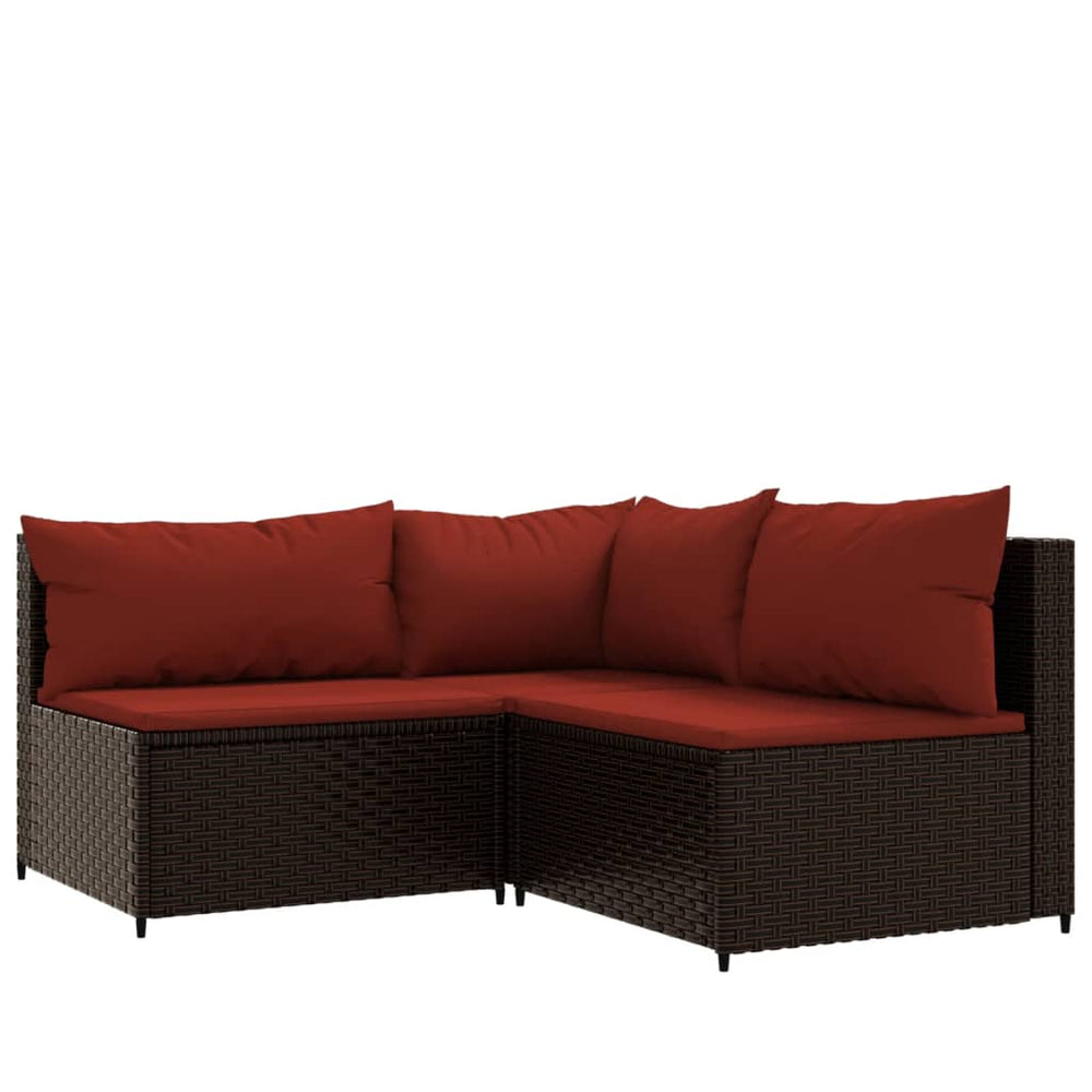 3-delige Loungeset met kussens poly rattan bruin MeubelReus