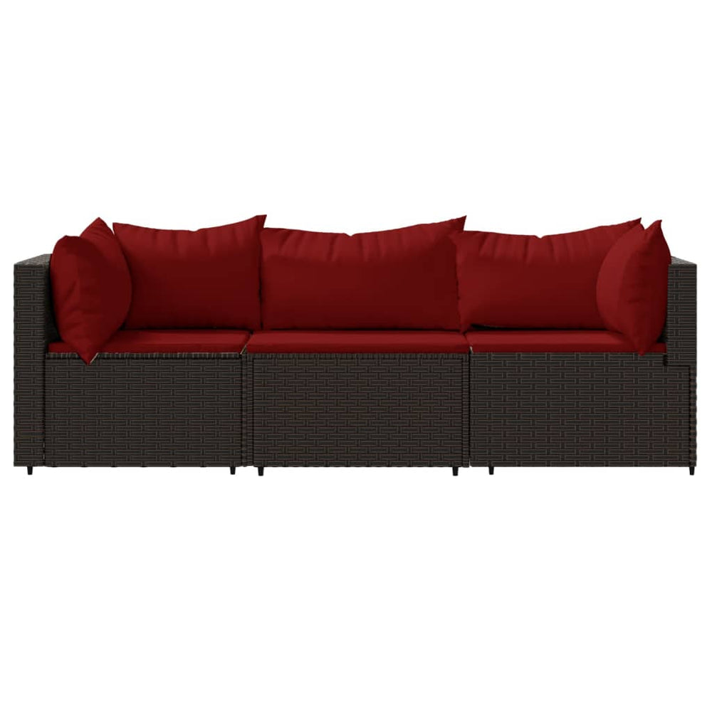 3-delige Loungeset met kussens poly rattan bruin MeubelReus