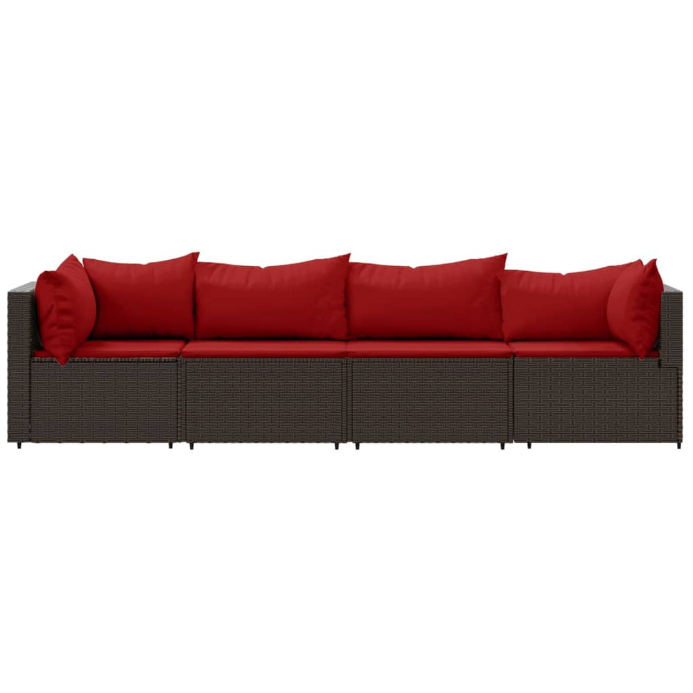 4-delige Loungeset met kussens poly rattan bruin MeubelReus