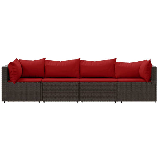 4-delige Loungeset met kussens poly rattan bruin MeubelReus