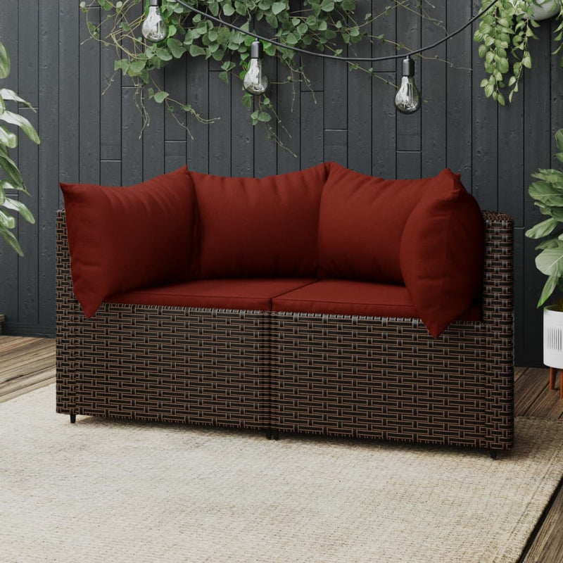 Tuinhoekbanken met kussens 2 st poly rattan bruin MeubelReus