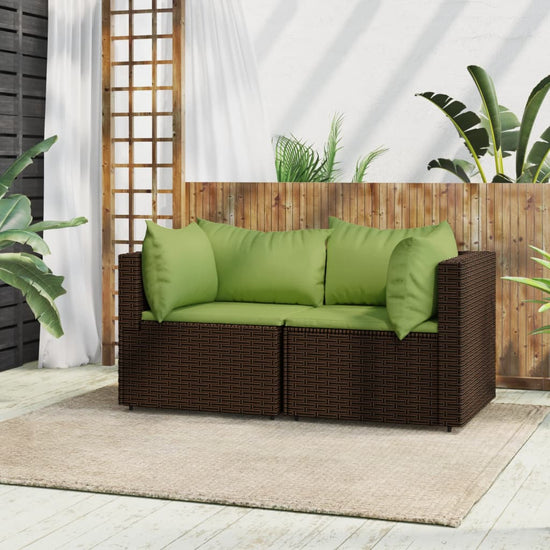 Tuinhoekbanken met kussens 2 st poly rattan bruin MeubelReus