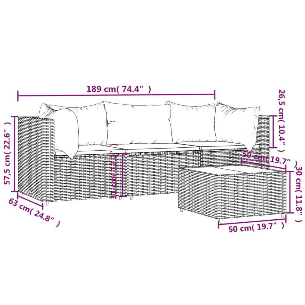 4-delige Loungeset met kussens poly rattan bruin MeubelReus