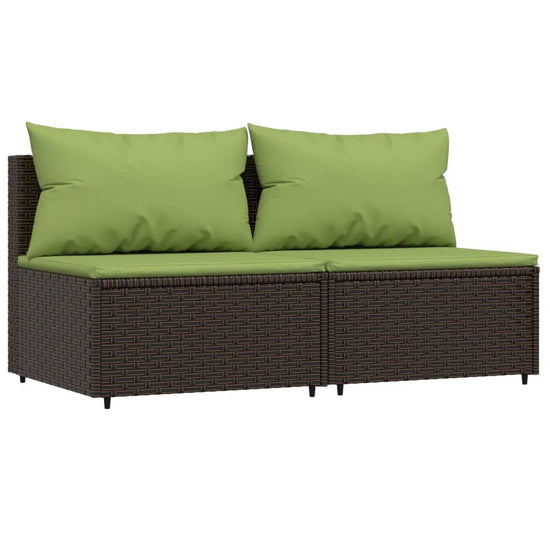 Tuinmiddenbanken met kussens 2 st poly rattan bruin MeubelReus