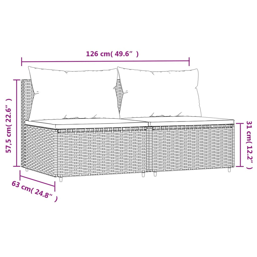 Tuinmiddenbanken met kussens 2 st poly rattan bruin MeubelReus