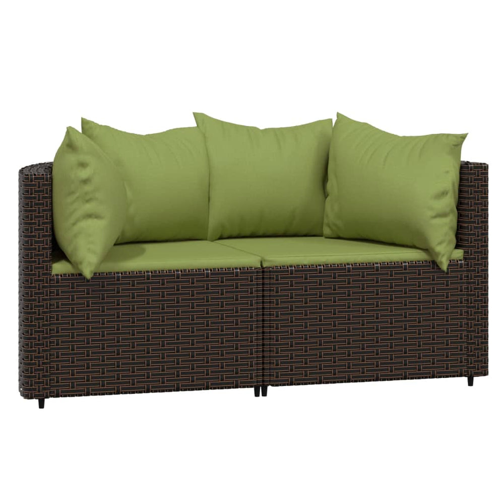 Tuinhoekbanken met kussens 2 st poly rattan bruin MeubelReus