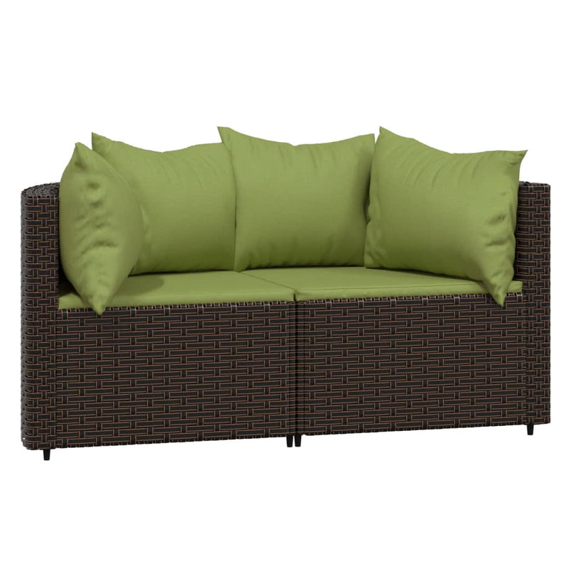Tuinhoekbanken met kussens 2 st poly rattan bruin MeubelReus