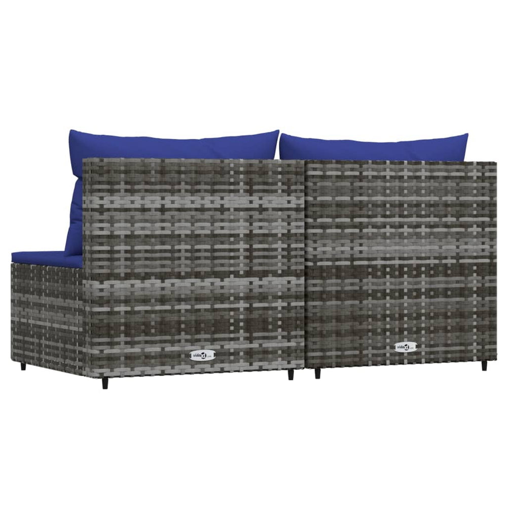 Tuinmiddenbank met kussens 2 st poly rattan grijs MeubelReus
