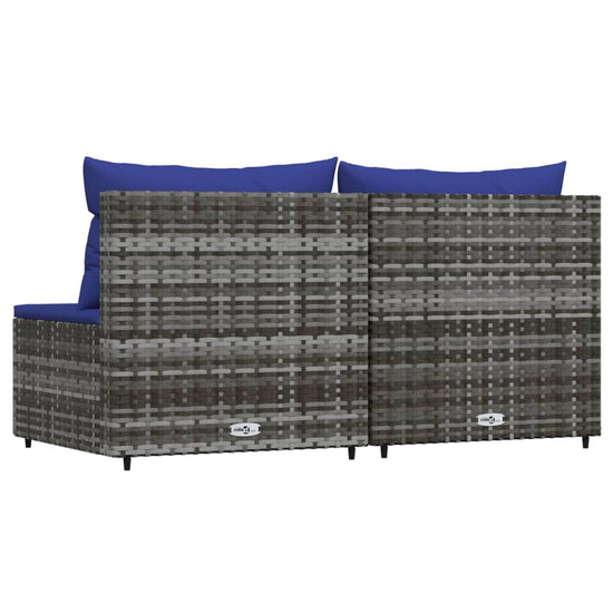 Tuinmiddenbank met kussens 2 st poly rattan grijs MeubelReus
