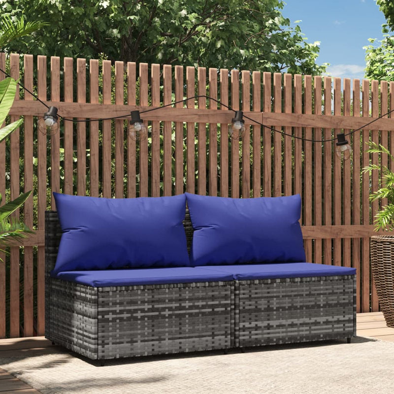 Tuinmiddenbank met kussens 2 st poly rattan grijs MeubelReus