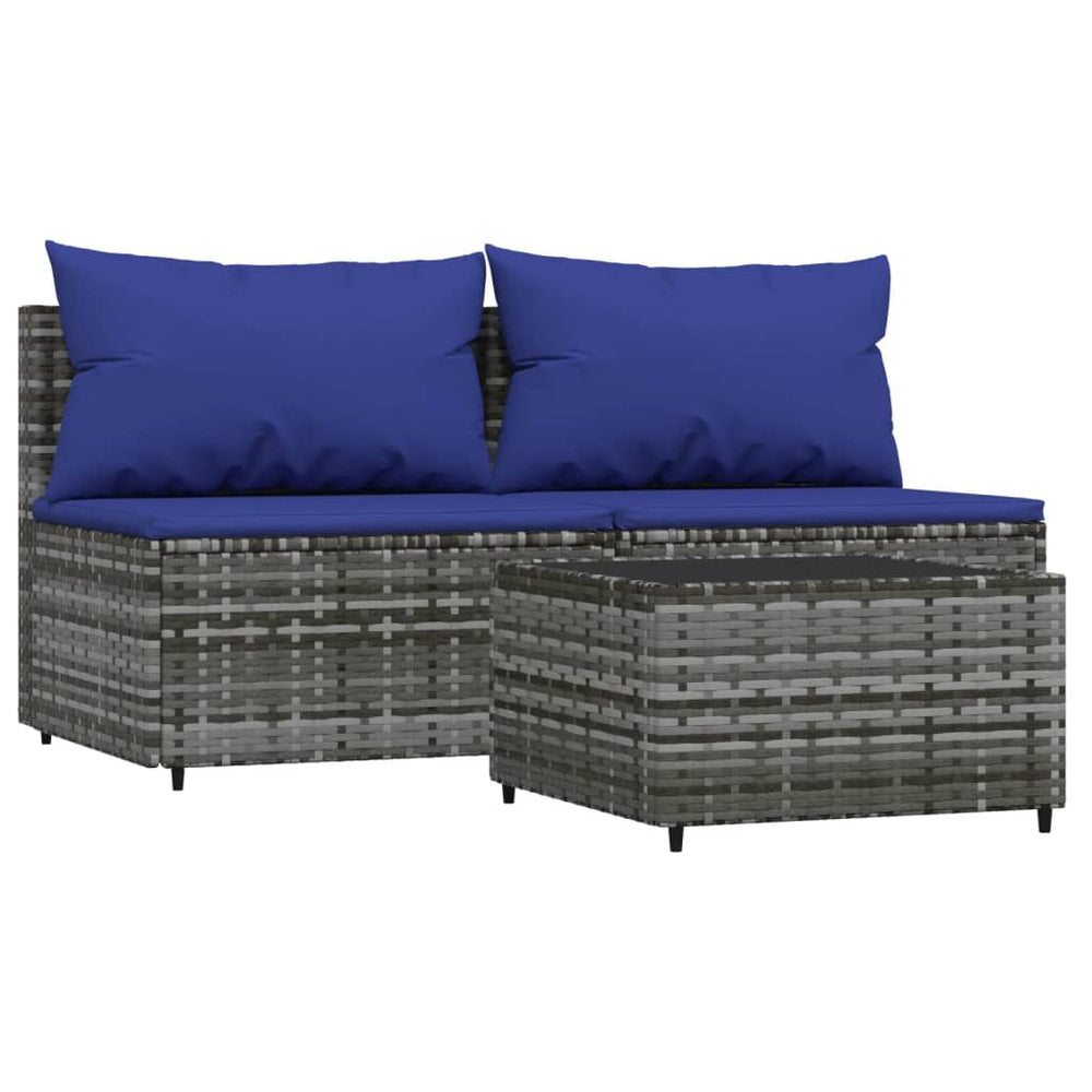 3-delige Loungeset met kussens poly rattan grijs MeubelReus