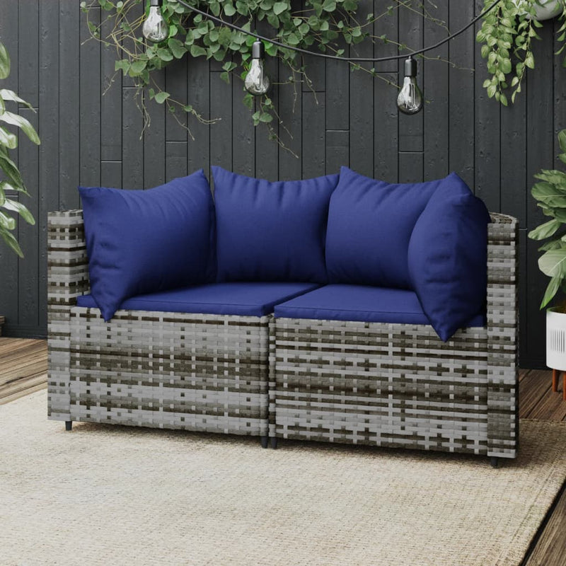 Tuinhoekbanken met kussens 2 st poly rattan grijs MeubelReus