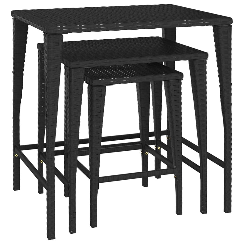 Tafeltjesset 3 st poly rattan zwart MeubelReus
