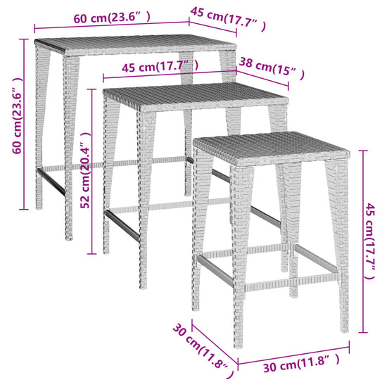 Tafeltjesset 3 st poly rattan bruin MeubelReus