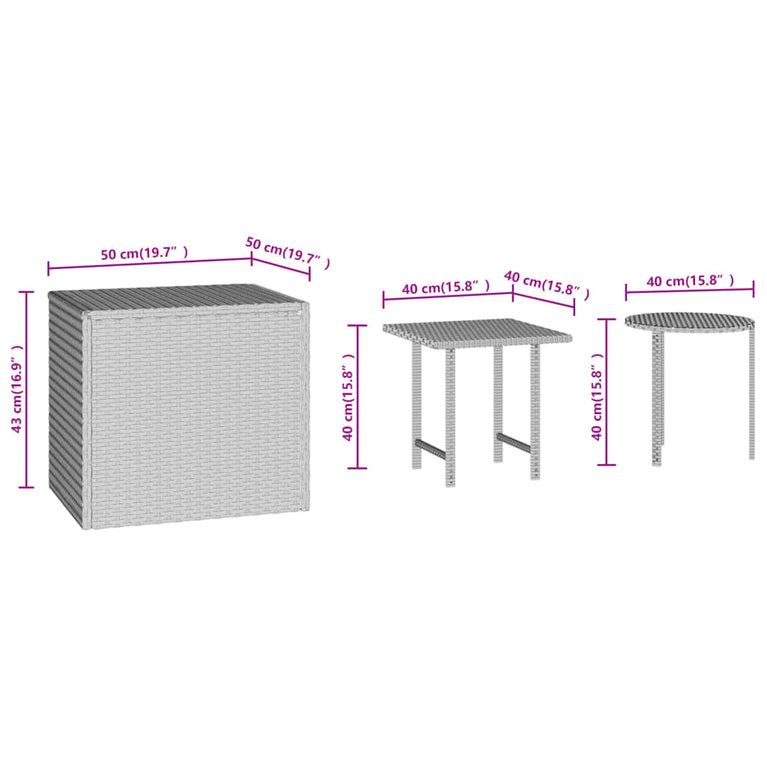 Bijzettafels 3 st poly rattan zwart MeubelReus