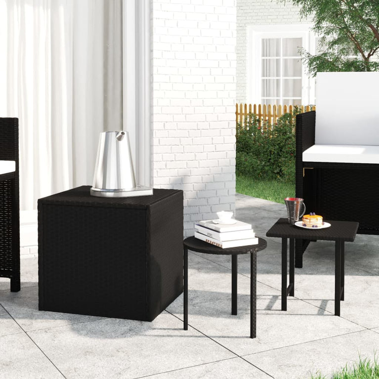 Bijzettafels 3 st poly rattan zwart MeubelReus