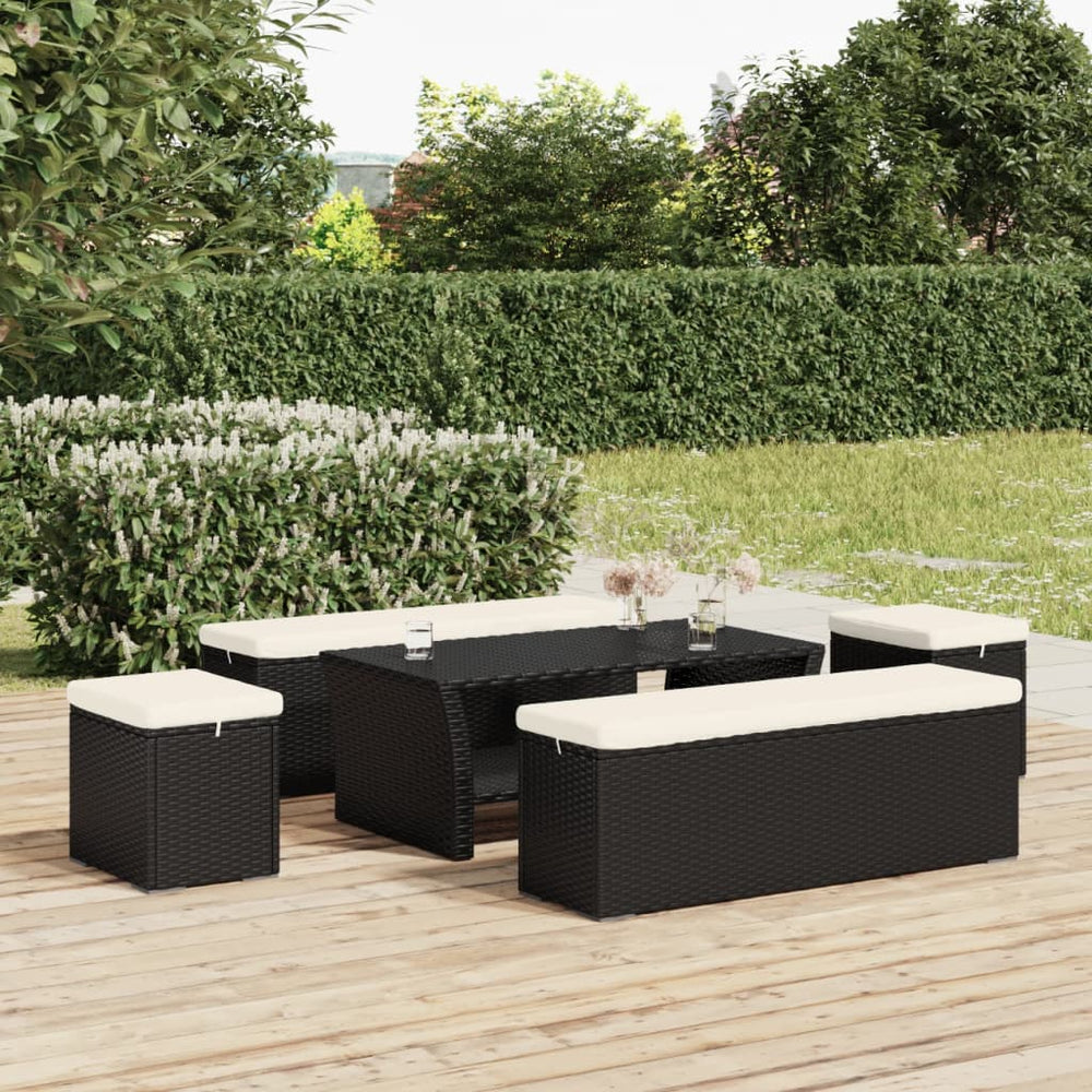 Voetenbankje met kussen 110x30x40 cm poly rattan zwart MeubelReus