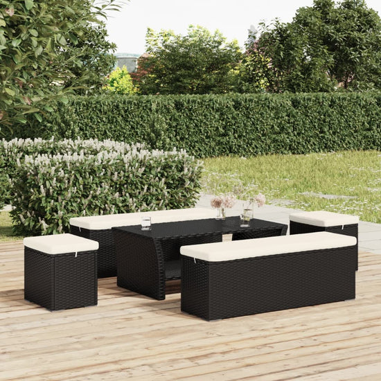Voetenbankje met kussen 110x30x40 cm poly rattan zwart MeubelReus