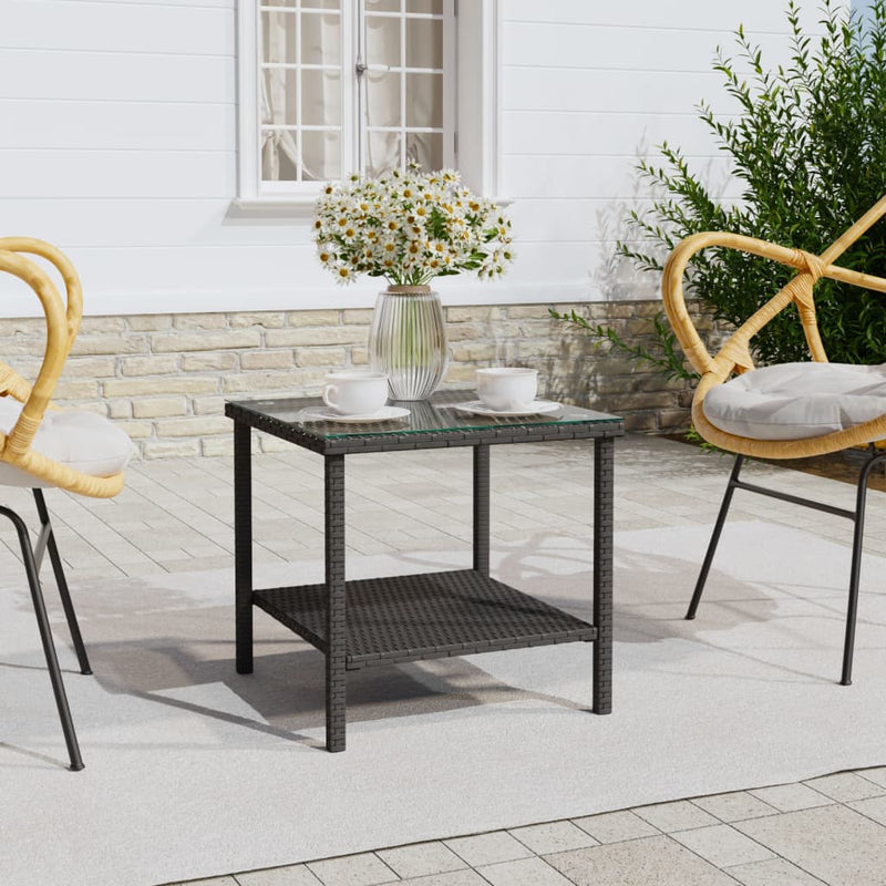 Bijzettafel 45x45x45 cm poly rattan en gehard glas zwart MeubelReus