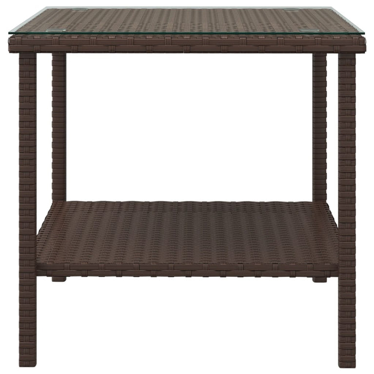 Bijzettafel 45x45x45 cm poly rattan en gehard glas bruin MeubelReus