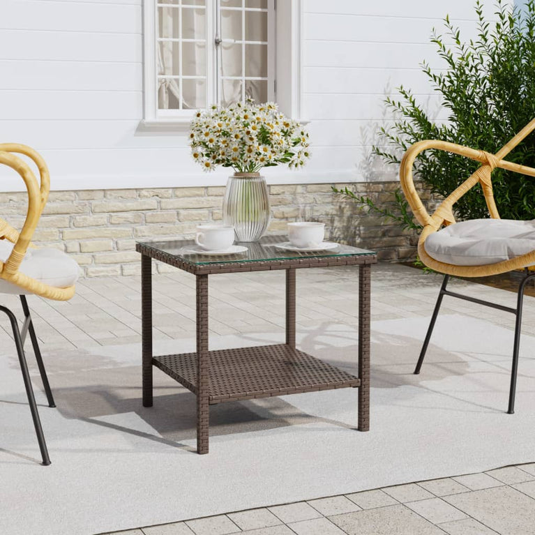 Bijzettafel 45x45x45 cm poly rattan en gehard glas bruin MeubelReus