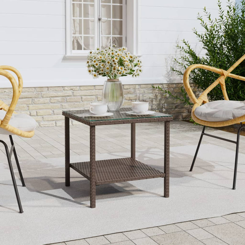 Bijzettafel 45x45x45 cm poly rattan en gehard glas bruin MeubelReus