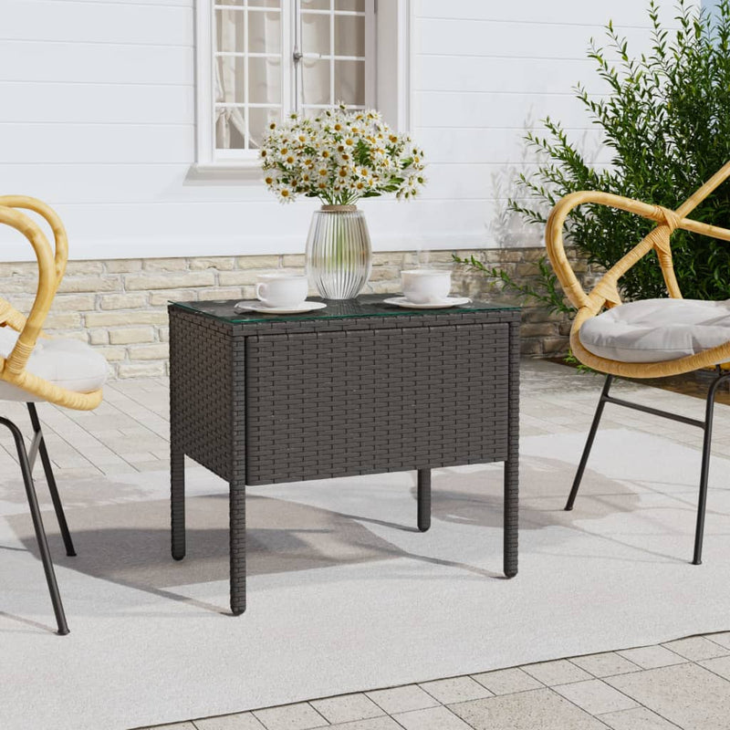 Bijzettafel 53x37x48 cm poly rattan en gehard glas zwart MeubelReus