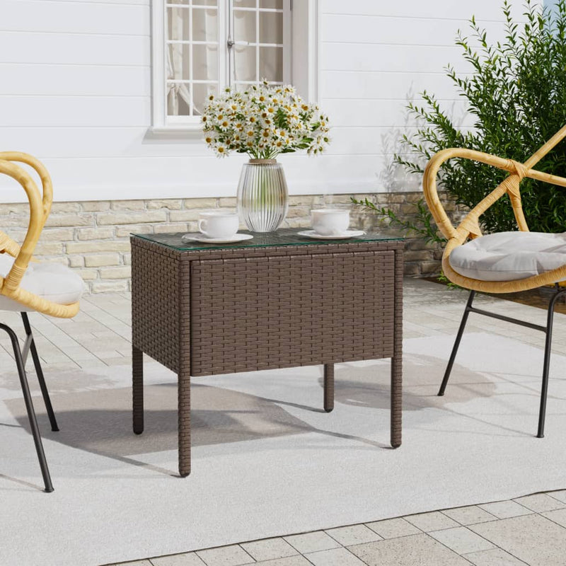 Bijzettafel 53x37x48 cm poly rattan en gehard glas bruin MeubelReus