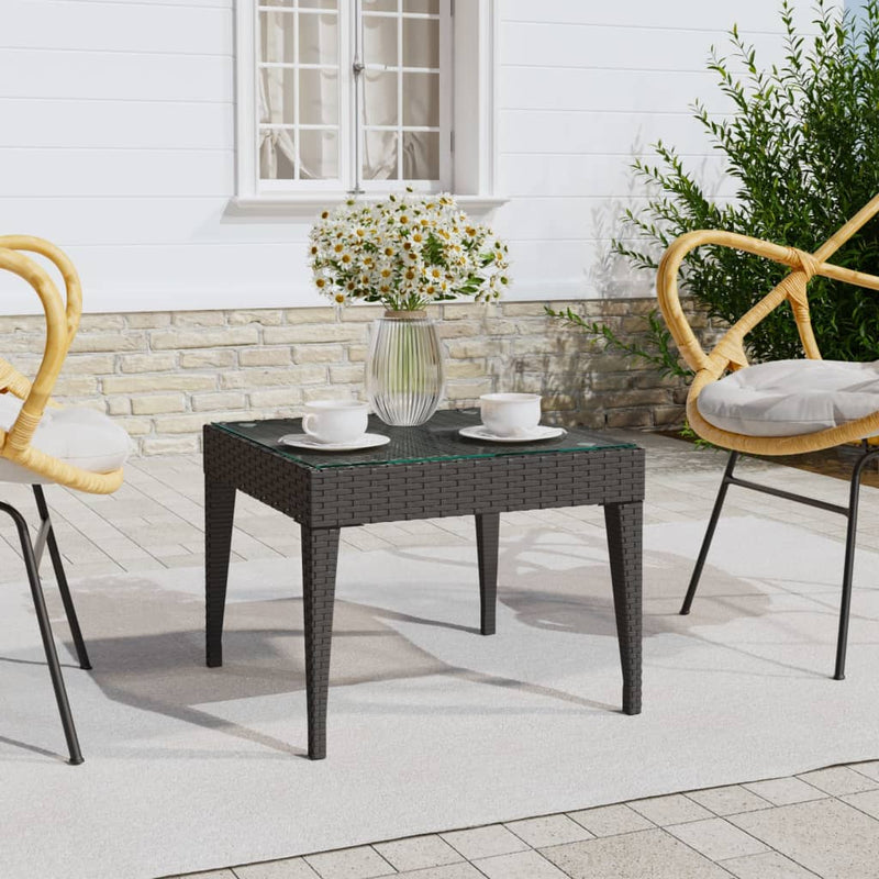 Bijzettafel 50x50x38 cm poly rattan en gehard glas zwart MeubelReus