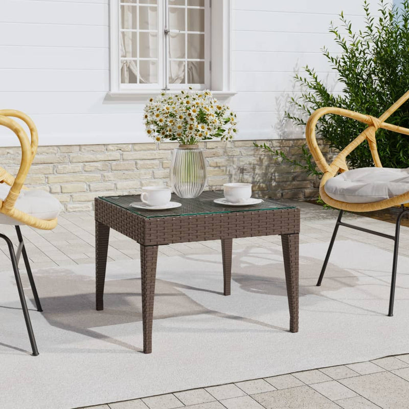 Bijzettafel 50x50x38 cm poly rattan en gehard glas bruin MeubelReus
