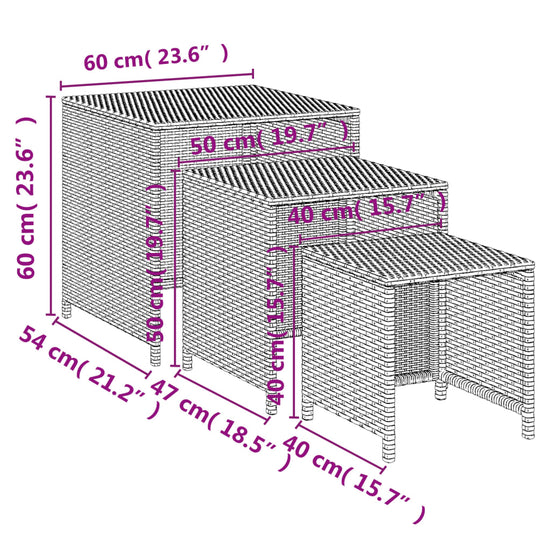 Tafeltjesset 3 st poly rattan zwart MeubelReus