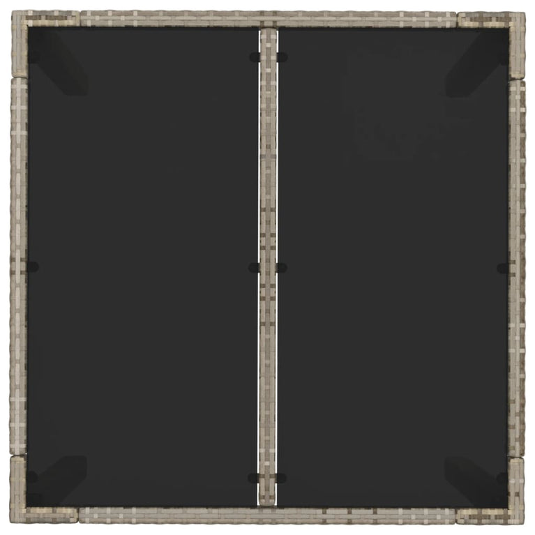 Tuintafel met glazen blad 90x90x75 cm poly rattan grijs MeubelReus