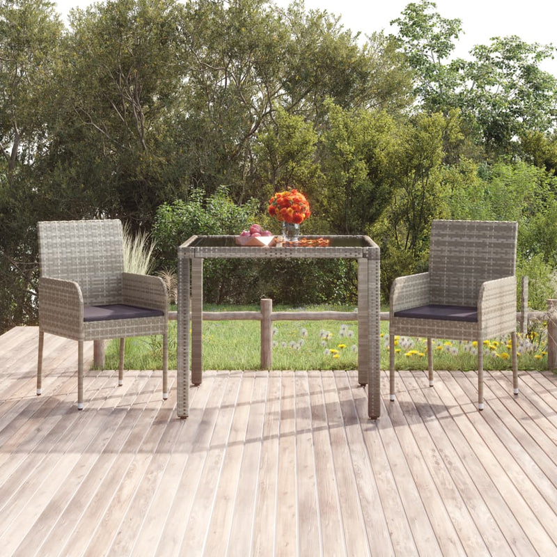 Tuintafel met glazen blad 90x90x75 cm poly rattan grijs MeubelReus