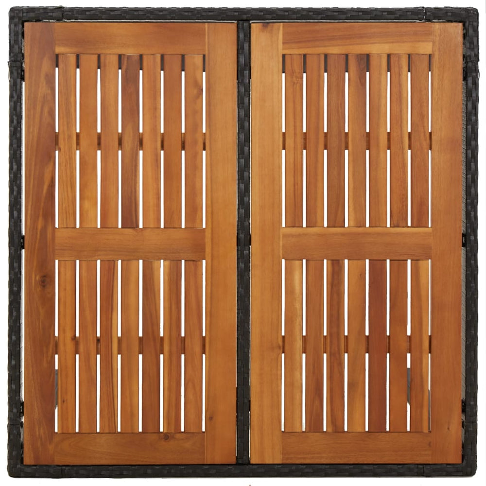 Tuintafel met houten blad 90x90x75 cm poly rattan zwart MeubelReus
