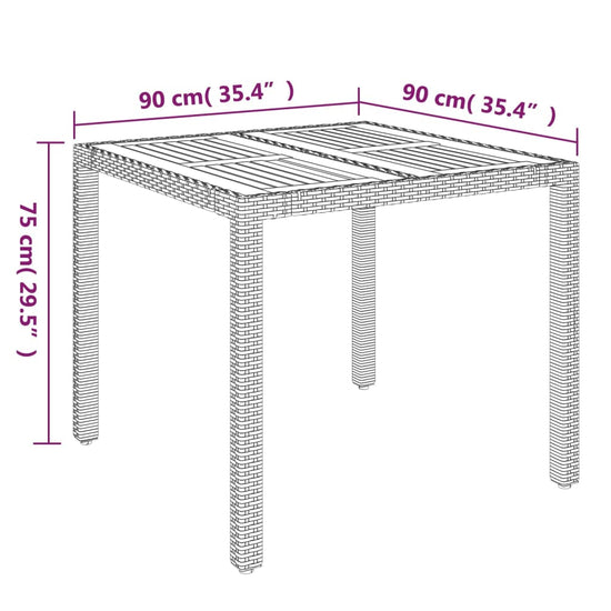 Tuintafel met houten blad 90x90x75 cm poly rattan zwart MeubelReus