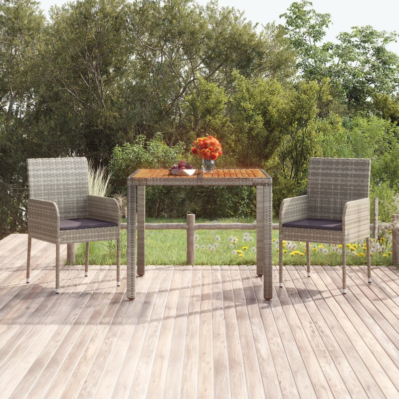 Tuintafel met houten blad 90x90x75 cm poly rattan grijs MeubelReus